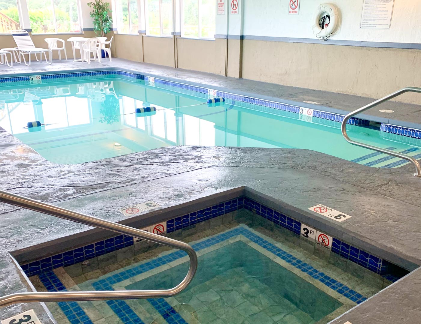 A peaceful indoor swimming pool at VRI's Riverview Resort in Massachusetts.